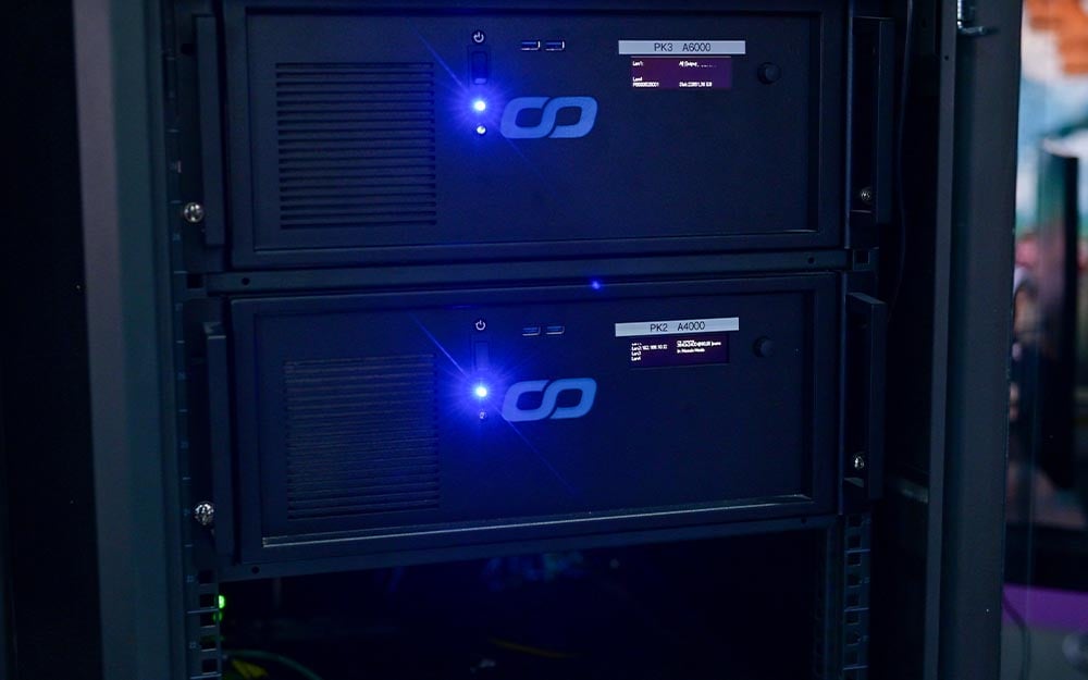 Two Pandoras Box media servers in a rack