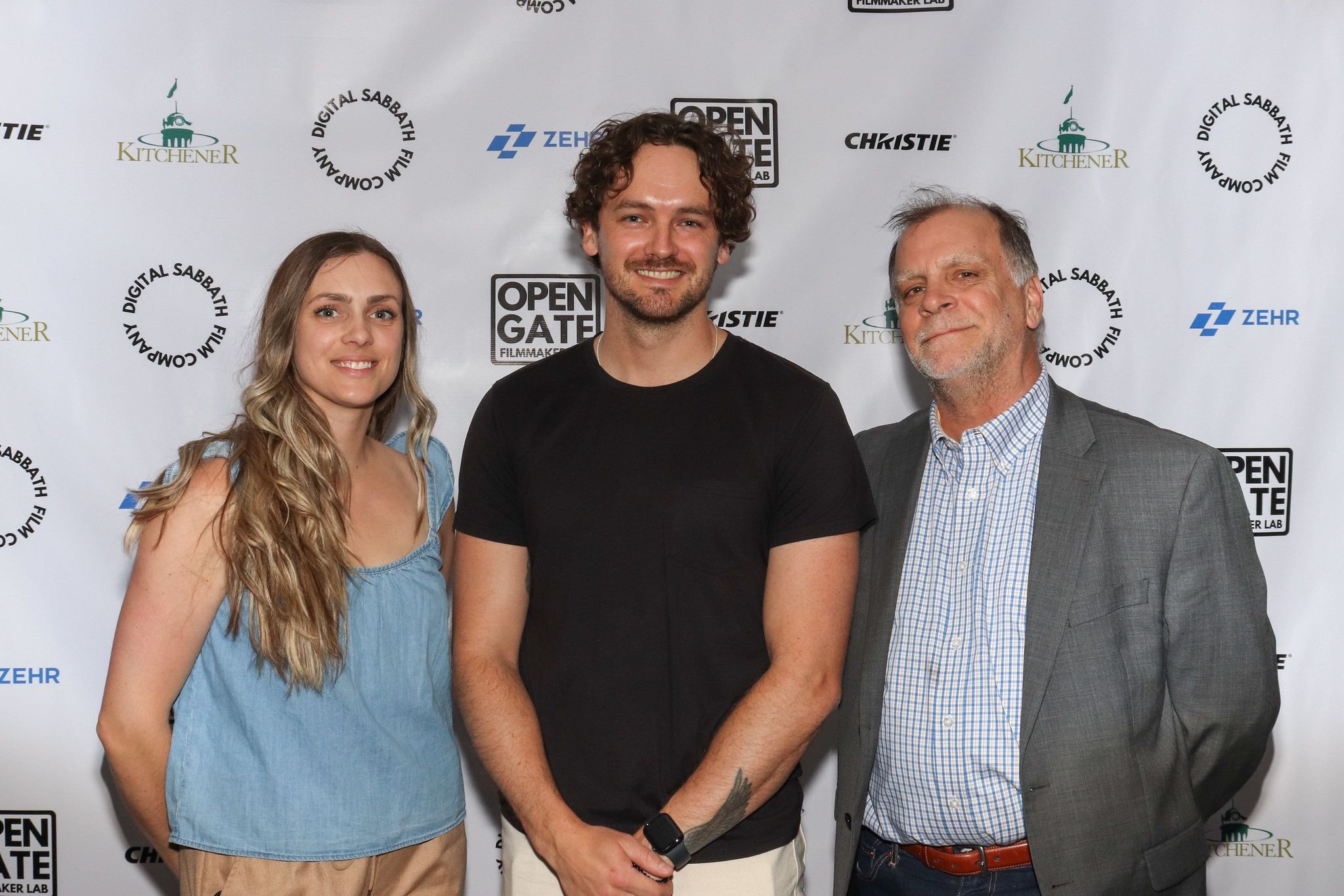 Katie Billo and Kyle Sawyer of Digital Sabbath and Bob Egan, City of Kitchener’s Film,music and interactive media officer at the premiere.