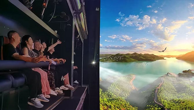 Guests are wowed by stunning visuals of natural landscapes at the Flyover Hebei attraction.