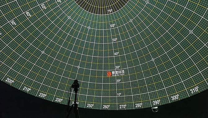 Engineers perform image calibration on the dome screen of Flyover Hebei attraction.