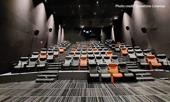 A luxuriously furnished large-sized cinema auditorium.