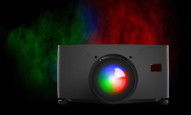 Front view of an M 4K15 RGB pure laser projector.