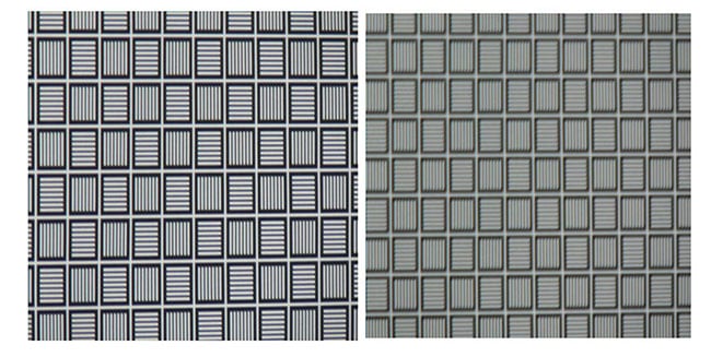 Stacked images of rectangles, with the top in sharper contrast compared to the bottom.