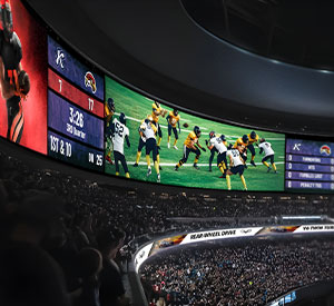 A person standing in front of a large Video Wall talking to an audience.